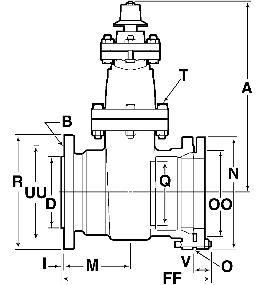 Double Disc NRS Tapping Valve MJ FL Dimensions Drawing