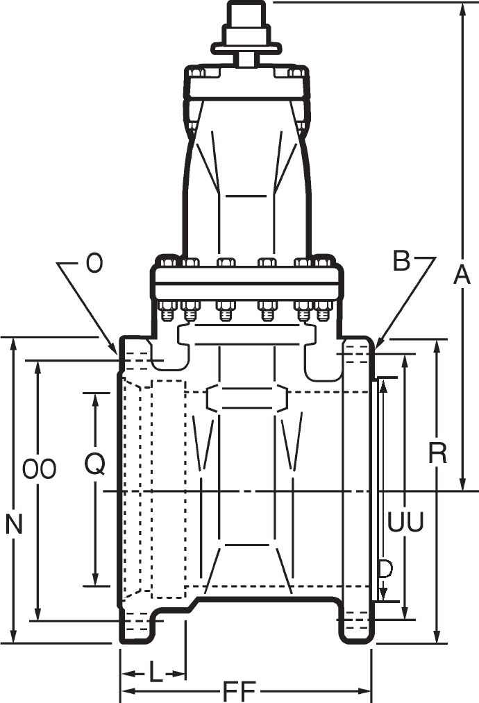 T-2361 Gate Valve MJ FL Dimensions Drawing