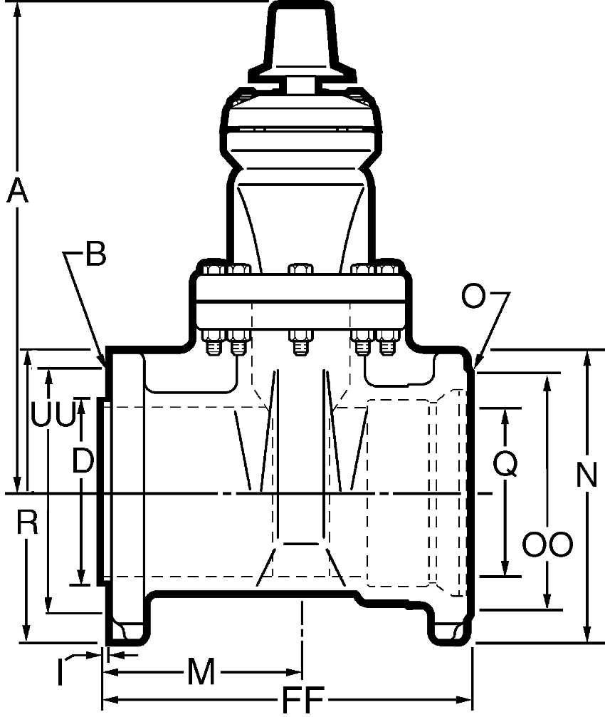 T-USP1 Tapping Valve MJ FL Dimensions Drawing